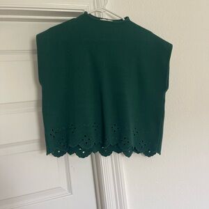 Dark Green Eyelet Hem Crop Top